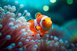 An adorable macro closeup of a cute clownfish. Generative AI