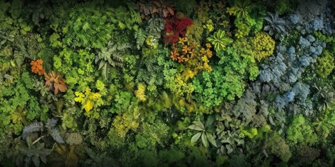 Wall Mural - AI Generated. AI Generative. Green fresh amazon tropical top drone view landscape plant wall decoration. Graphic Art