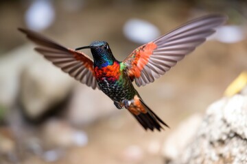 Sticker - hummingbird in flight, its wings beating furiously, created with generative ai