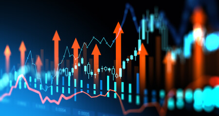 Poster - Financial candlestick graph with growing arrows