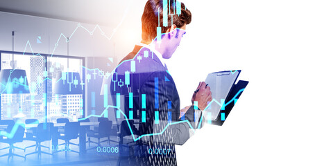 Poster - Man with document in office, financial chart