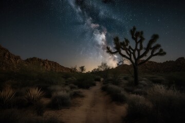 Canvas Print - possible view of a desert with a starry night sky, featuring thousands of twinkling stars, created with generative ai