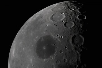 Poster - close-up view of the moon, with several craters visible, created with generative ai