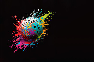 Wall Mural - Pickleball ball sport symbol colorful splash art illustration banner. Generative AI