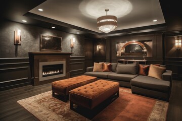 Wall Mural - luxe lounge area, with plush couches and fireplace for guests to relax in, created with generative ai