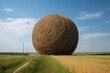 the world's largest ball of twine, towering above the landscape, created with generative ai