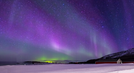 beautiful northern lights seen from iceland at night on a frozen lake