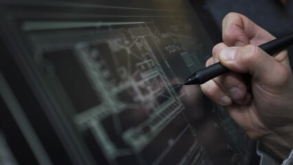 Wall Mural - creative artist engineer designer working with digital blueprint on interactive tablet pc pen. prore