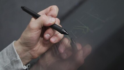 Wall Mural - creative industrial artist designer working with interactive tablet pc pen. digital blueprint editin