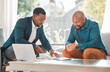 © N Lawrenson/peopleimages.com - Broker, contract and talking to man in a house for meeting or consultation for advice. Financial advisor with a client or black person for investment, savings or budget and insurance plan on paper