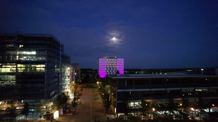 Wall Mural - High Angle Footage of Central Milton Keynes City of England During and Just After Sunset. The Drone's Camera Footage Was Captured on June 2nd, 2023