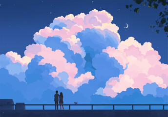 Wall Mural - couple on the bridge 
anime digital art illustration paint background wallpaper
