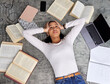 © Daiyaan P/peopleimages.com - Study anxiety, burnout and woman student on ground with textbook for test feeling overworked. Stress, female person and home studying for university exam and course with laptop for elearning online