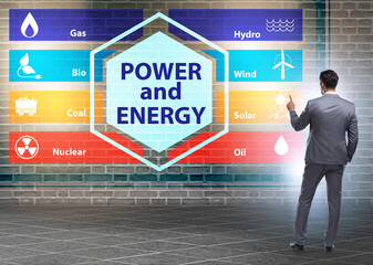 Wall Mural - Energy mix concept with businessman