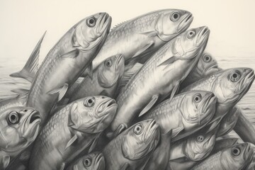  Sardine fish drawing, sardine fish pencil drawing vintage. Generative Ai..