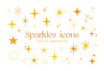 Wall Mural - star twinkle. festive or party decoration elements, bright glitter yellow icons, award spark or shin