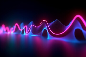 Wall Mural - 3d render, abstract pink blue neon background with wavy line glowing in ultraviolet spectrum, Generative AI