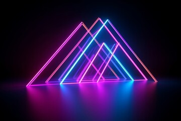 Wall Mural - 3d render, abstract minimal background, glowing lines, triangle shape, pink blue neon lights, ultraviolet spectrum, laser show, Generative AI