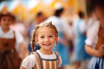 Portrait of a smiling little girl in a traditional Bavarian costume.