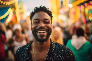 Wall Mural - Portrait of a young african american man smiling in the street