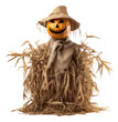 Halloween pumpkin scarecrow isolated. Generative AI.