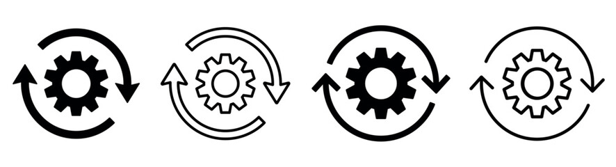 Poster - sync or synchronization process icons set. gear wheel circle arrow in flat and line style. vector il