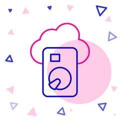 Poster - Line Cloud database icon isolated on white background. Cloud computing concept. Digital service or app with data transferring. Colorful outline concept. Vector