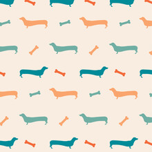Simple Vector Seamless Pattern With Dachshund 
 Dog Silhouette Vector Illustration, Flat Design With Dogs On Background