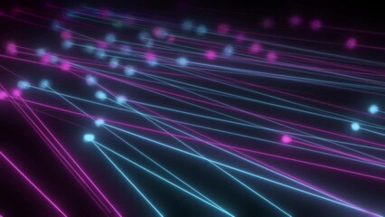 Poster - Abstract neon cyan and purple lines theme light streaks loop background, cyberpunk technology lines motion background, cybercity wire lines loop