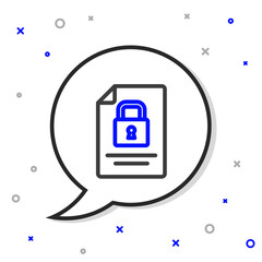 Poster - Line Document and lock icon isolated on white background. File format and padlock. Security, safety, protection concept. Colorful outline concept. Vector