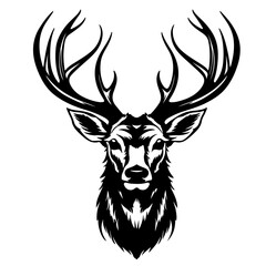 Wall Mural - Wildlife forest animal portrait symbol for logo vector illustration - Black silhouette of deer head with horns, stag, hart, isolated on white background (Generative Ai)