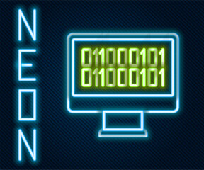 Aufkleber - Glowing neon line Binary code icon isolated on black background. Colorful outline concept. Vector