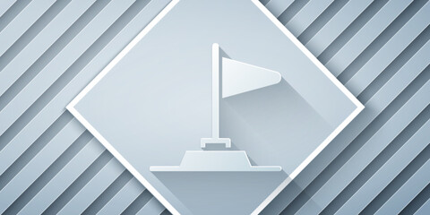 Poster - Paper cut Flag icon isolated on grey background. Victory, winning and conquer adversity concept. Paper art style. Vector
