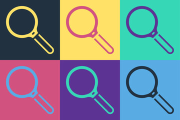 Poster - Pop art Magnifying glass icon isolated on color background. Search, focus, zoom, business symbol. Vector