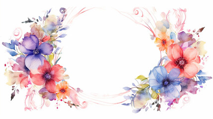 Wall Mural - Watercolor flower frame. IA generative.