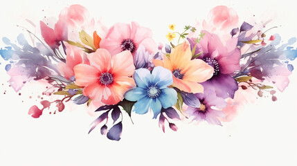 Wall Mural - Watercolor flower frame. IA generative.