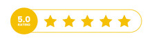5 Star Rating, Customer Review With Gold Stars Flat Vector Icons For Apps And Websites. Set Of Stars Isolated On White Background. Star Icon. Stars In Modern Simple Flat Style Vector