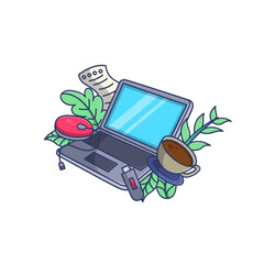 Poster - Laptop with Coffee Illustration. Cute Vector Cartoon Design Element