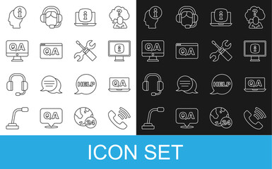 Poster - Set line Telephone 24 hours support, Question and Answer, Monitor with information, Laptop, Information and Screwdriver wrench spanner icon. Vector