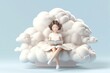© Kanisorn - A peaceful image of a girl reading on a giant white cloud like a book on a light background. Generative AI