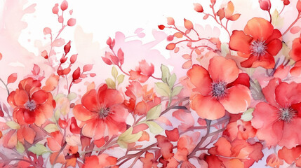 Wall Mural - Background of leaves and flowers in watercolor. IA generative.