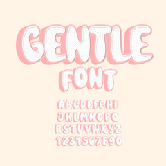 Poster - Gentle Cute Baby Born Font. Tender Childish Alphabet. Kids Soft Pink Letters and Numbers.