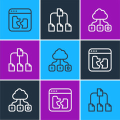 Aufkleber - Set line Broken file, Cloud technology data transfer and Folder tree icon. Vector