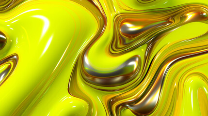 Wall Mural - Neon yellow metallic liquid background. IA generative.
