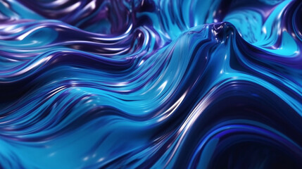 Wall Mural - Neon blue metallic liquid background. IA generative.
