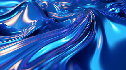 Wall Mural - Neon blue metallic liquid background. IA generative.
