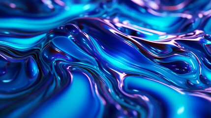 Wall Mural - Neon blue metallic liquid background. IA generative.
