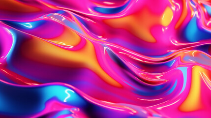 Wall Mural - Neon multicolor metallic liquid background. IA generative.
