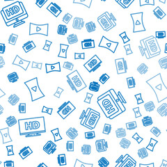 Poster - Set line Smart display with HD video, Monitor with HD video and Online play video on seamless pattern. Vector