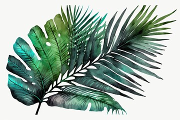 Poster - Isolated tropical palm leaves on a white backdrop. Plant that is unusual. Illustration of a plant. design of a jungle. Generative AI